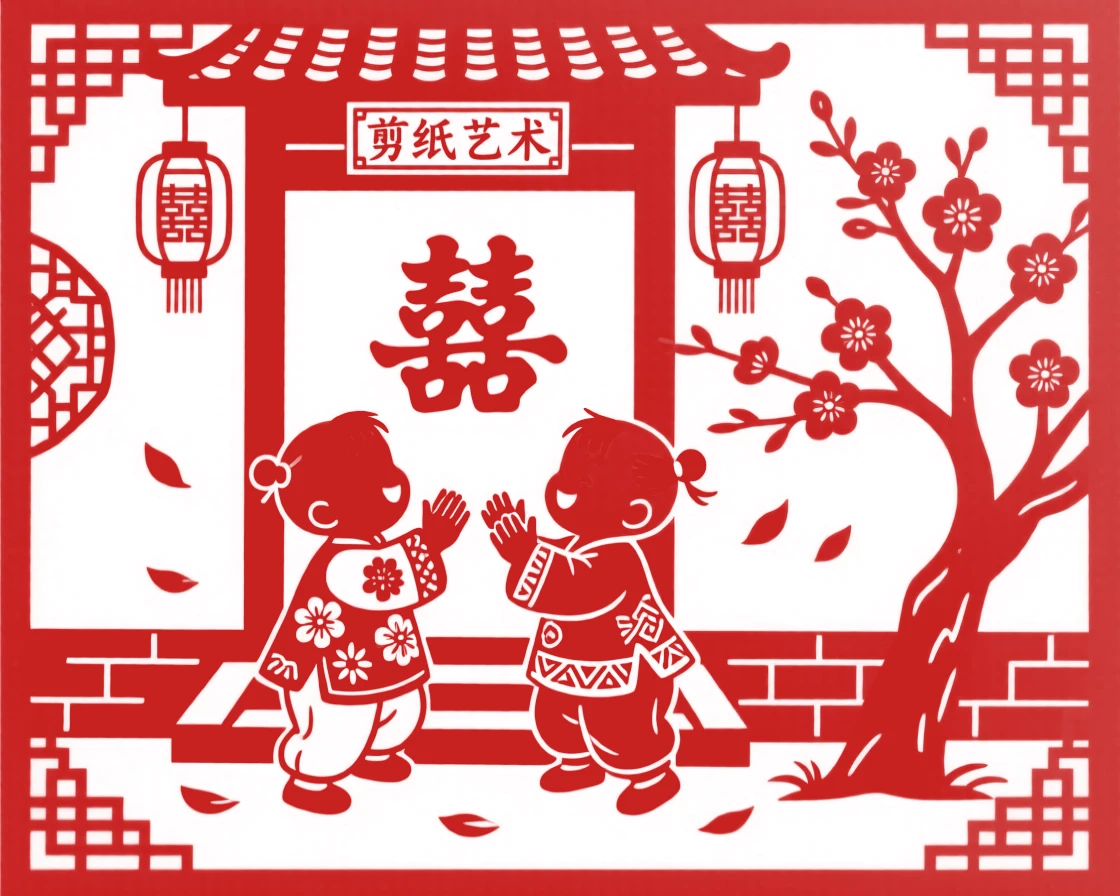 Twin toddlers, playing a hand-clapping game on the front steps, petals drifting down around them from a nearby tree.