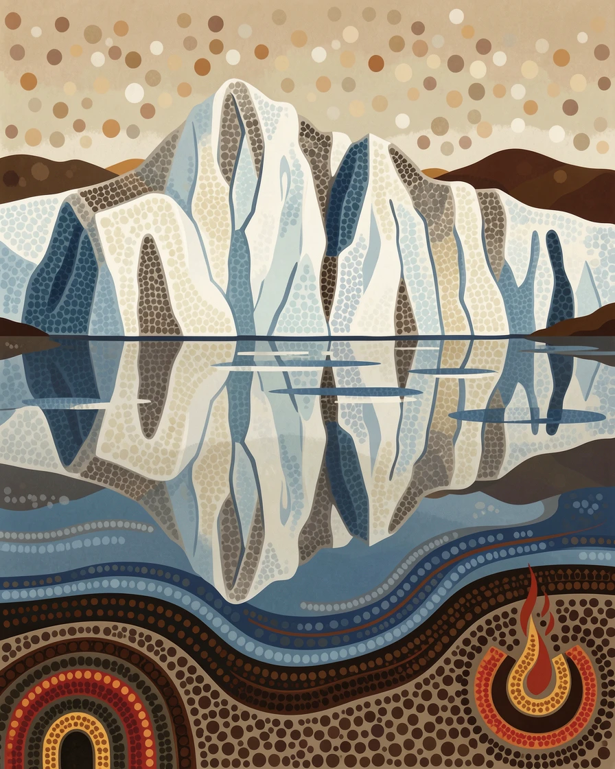 A calving glacier reflected in still water
