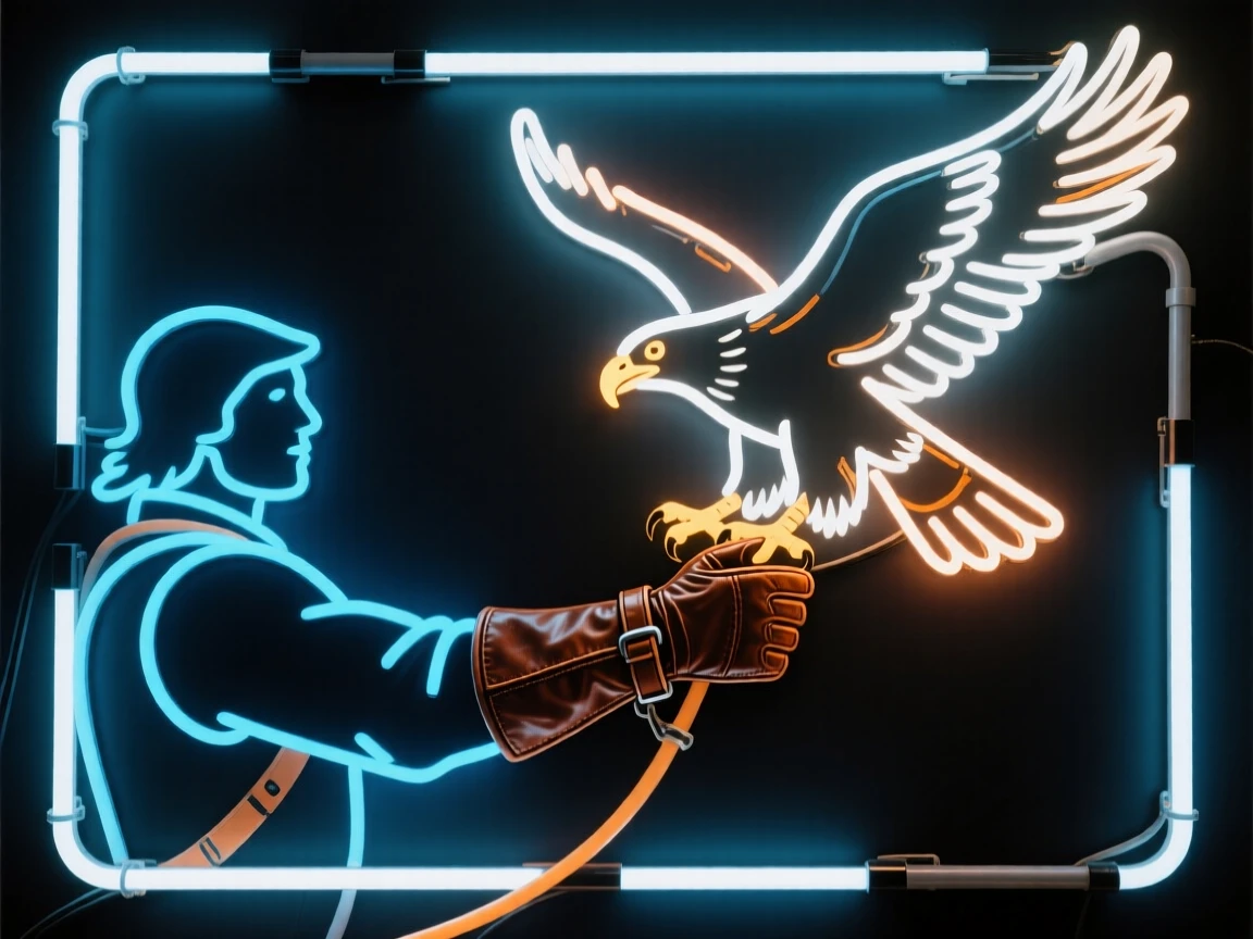 A falconer releasing a hawk from a leather glove.