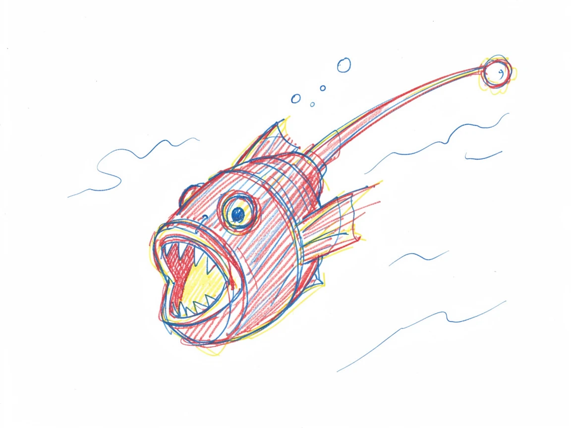 A deep-sea anglerfish glowing softly in the dark ocean depths
