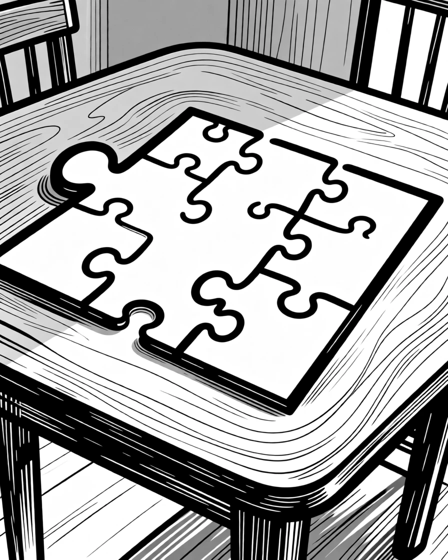 A jigsaw puzzle nearly complete, spread across a cozy table.