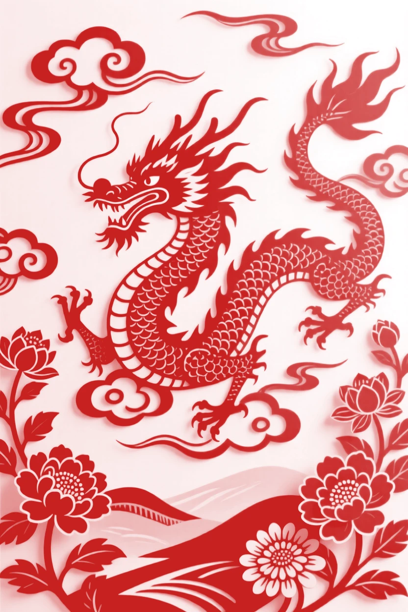A cloud-borne dragon, cradled within a valley of luminous flowers, wrapped in an aura of timeless wonder.