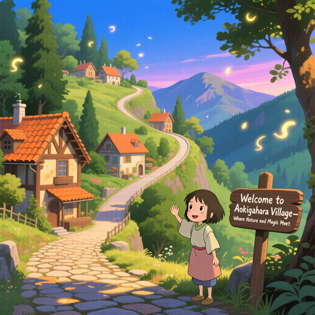 A scenic view of a mountain village reached only by a winding switchback road, with terracotta rooftops catching the afternoon light.