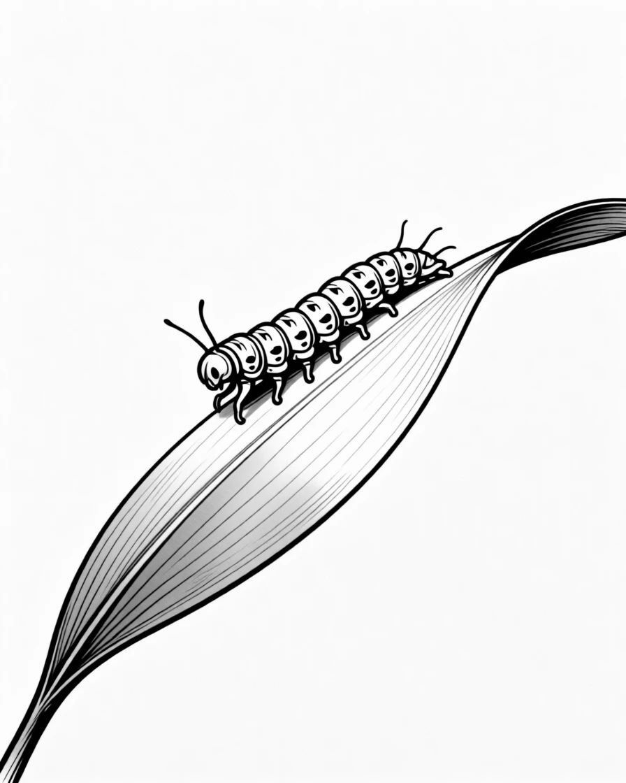 A tiny caterpillar inching along a leaf