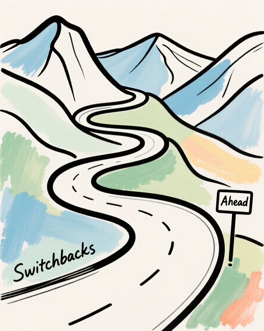 A road winding through mountain switchbacks