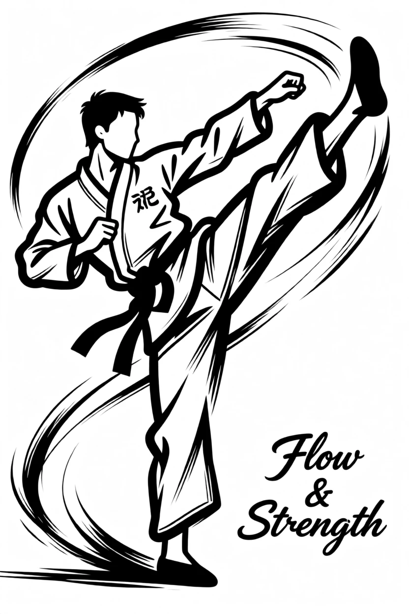 A martial artist executing a high kick in mid-motion.