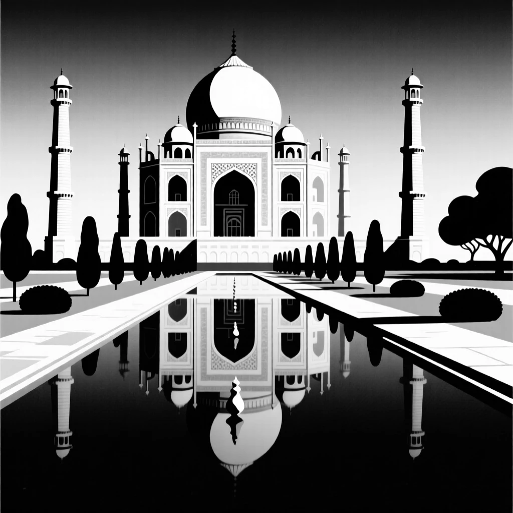 The Taj Mahal reflected in its garden pool.