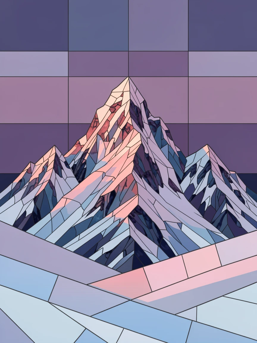 A majestic snowy peak glowing pink under alpenglow at dusk.