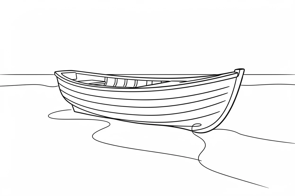 A wooden fishing boat resting on a beach at low tide