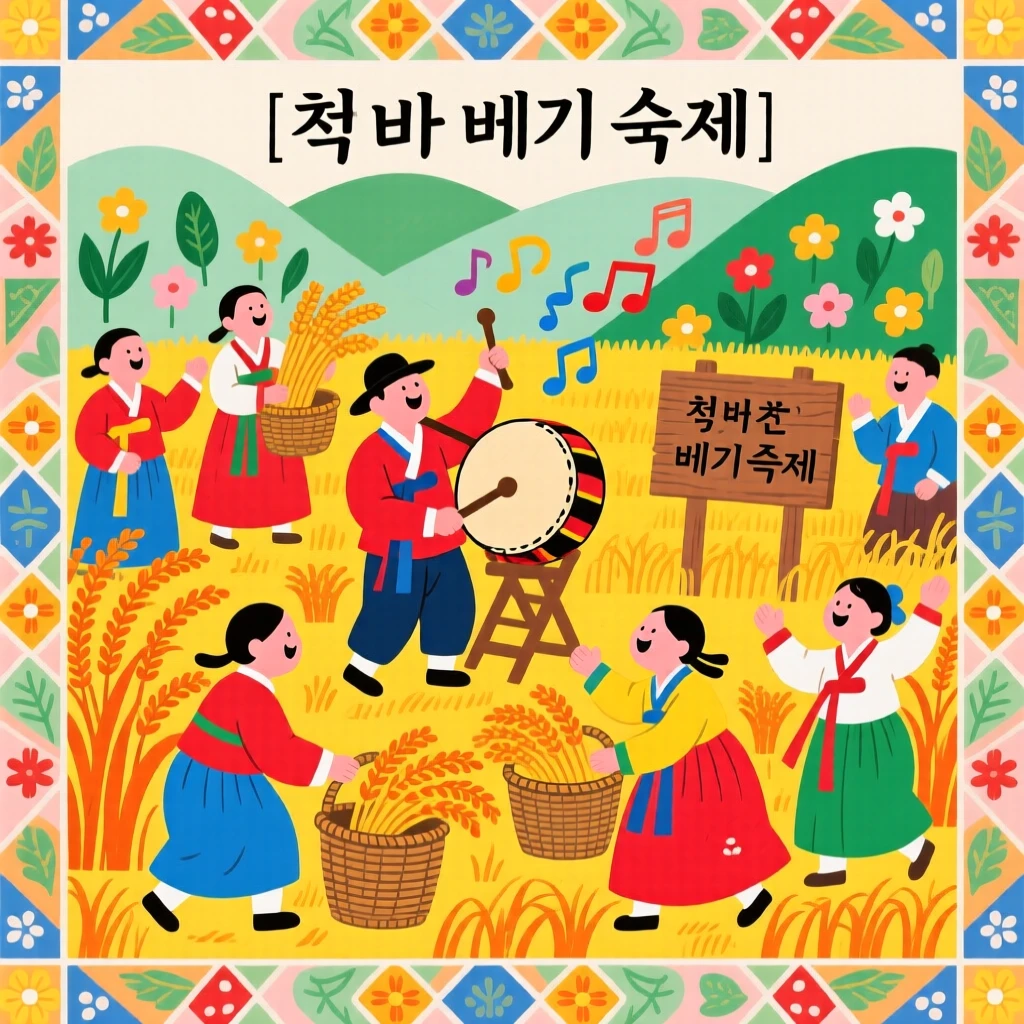 Villagers gathering the first harvest of rice with songs and celebration.