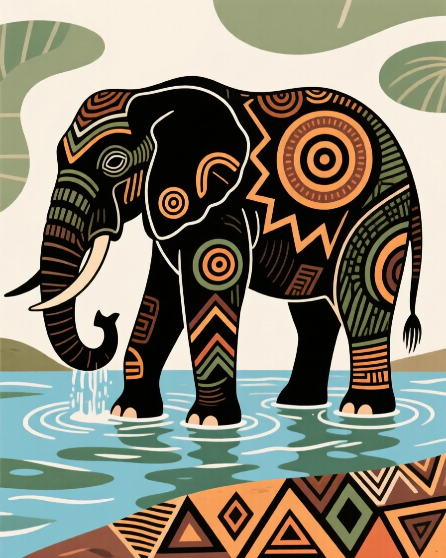 An elephant cooling off in a river.