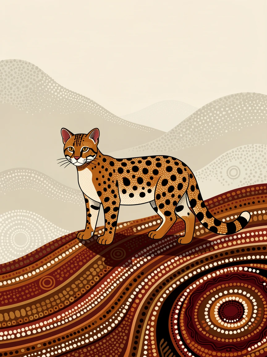 A lone ocelot standing on a misty hillside