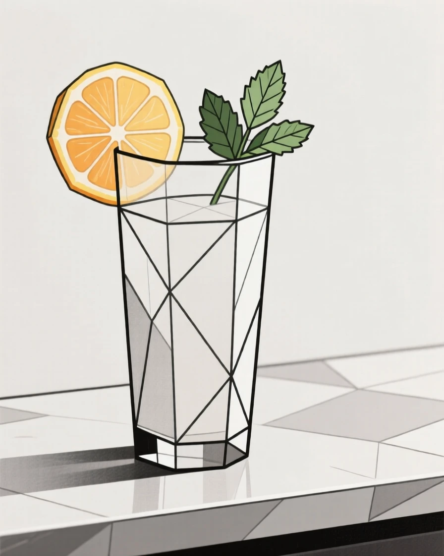 A cocktail garnished with fresh fruit and mint