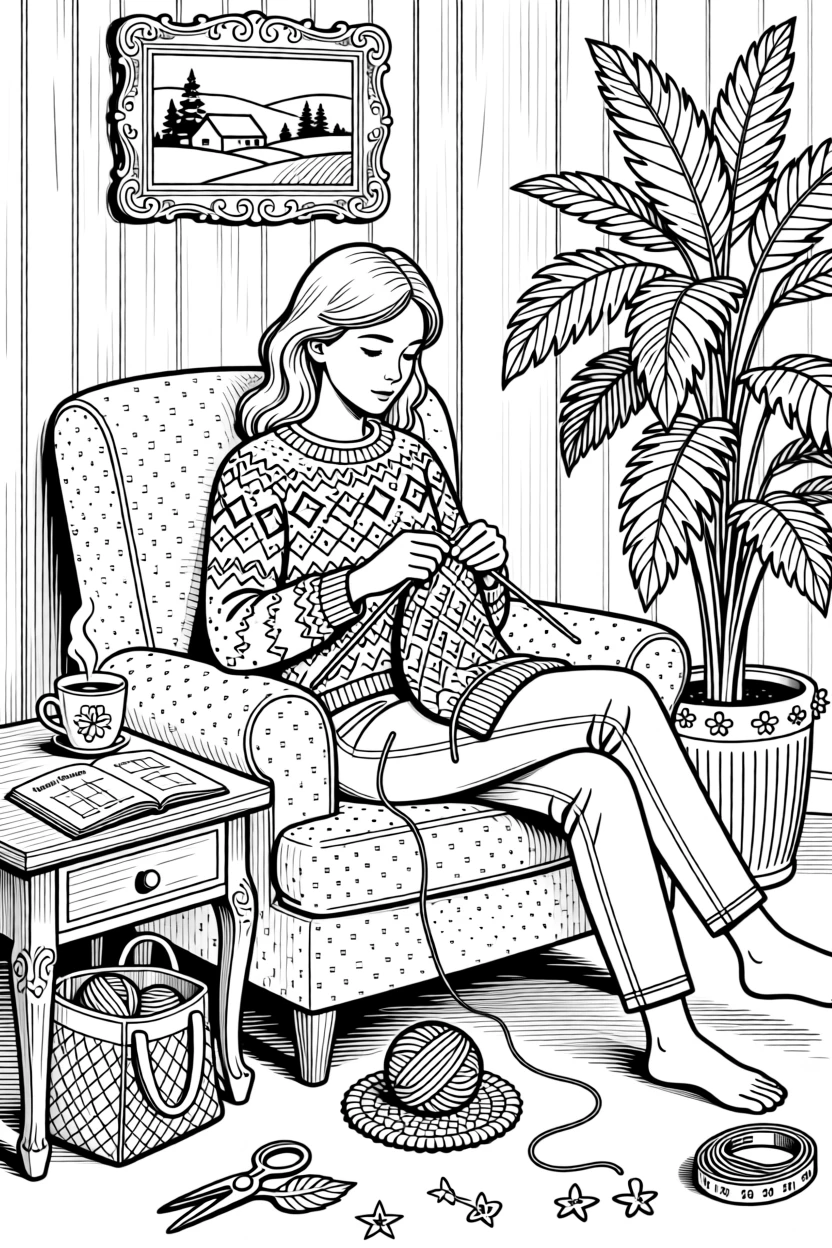 A traditional knitting scene with a patterned wool sweater.