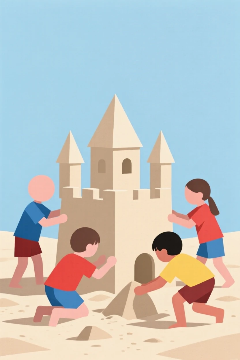 A group of children building a sandcastle
