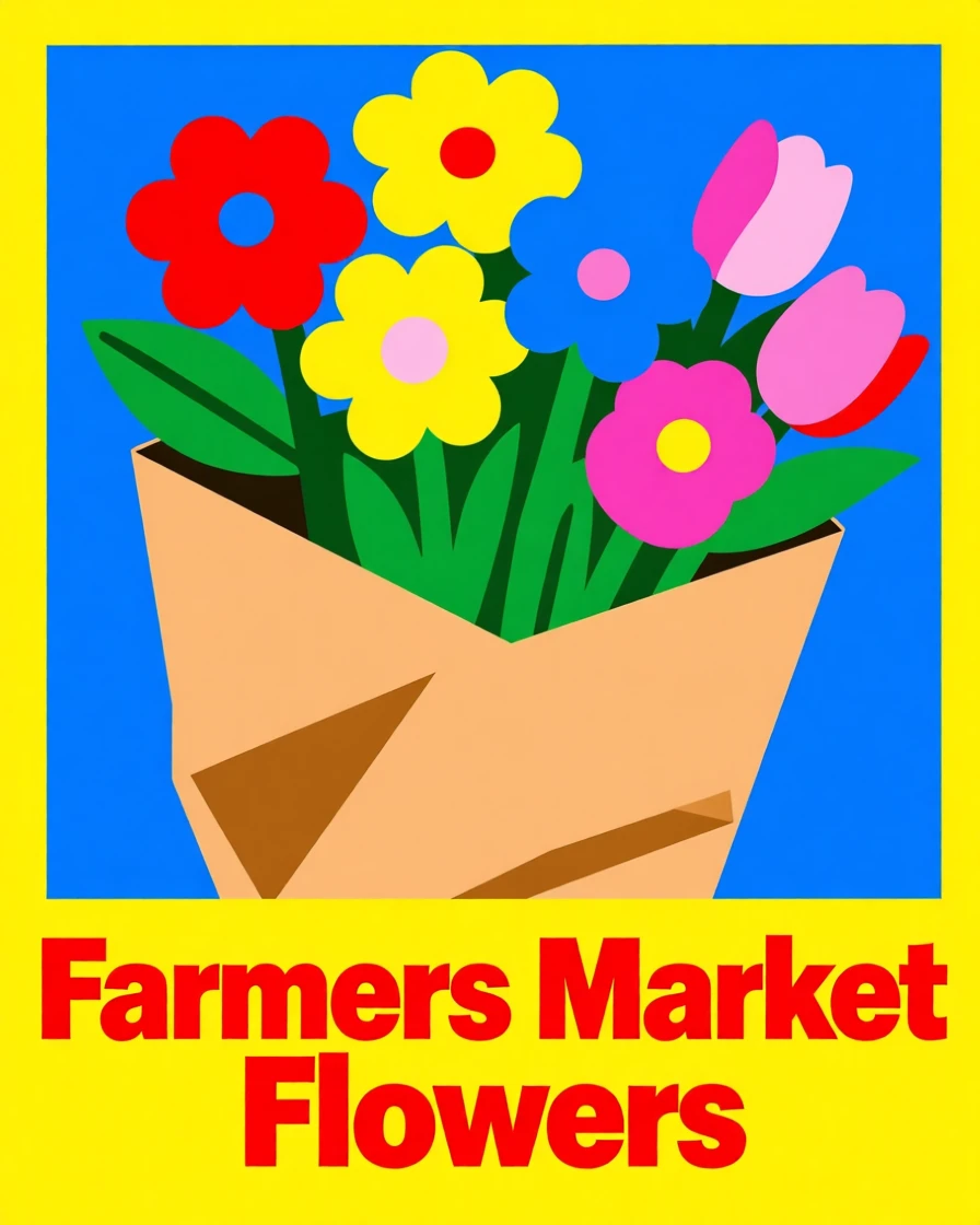Farmers market flowers wrapped in brown paper
