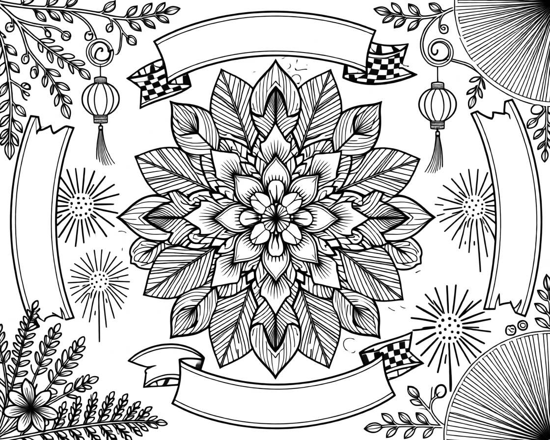 A traditional festival poster-style scene reimagined as a botanical bloom.