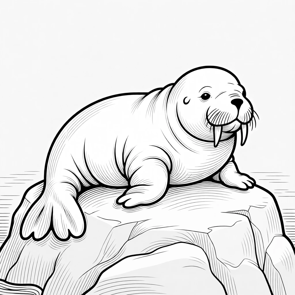 A chubby baby walrus basking on a rock