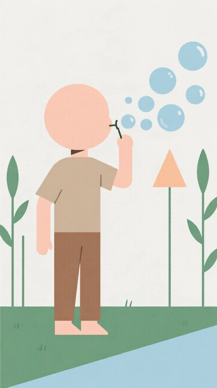 A child blowing bubbles in a garden