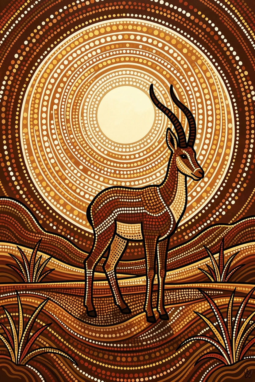 A springbok silhouetted against the rising moon
