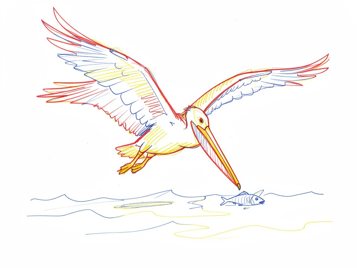 A pelican diving sharply into the ocean to catch a fish