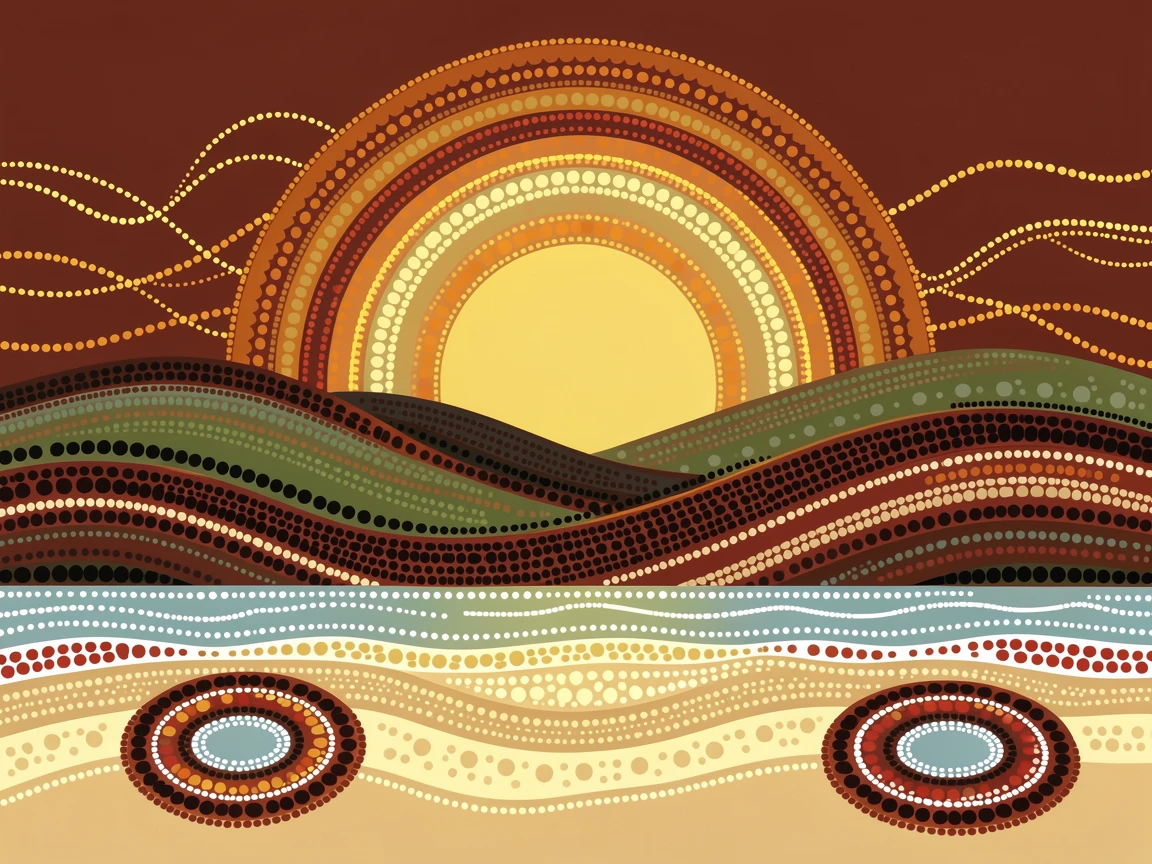 A summer beach glowing under a golden sunset over rolling hills