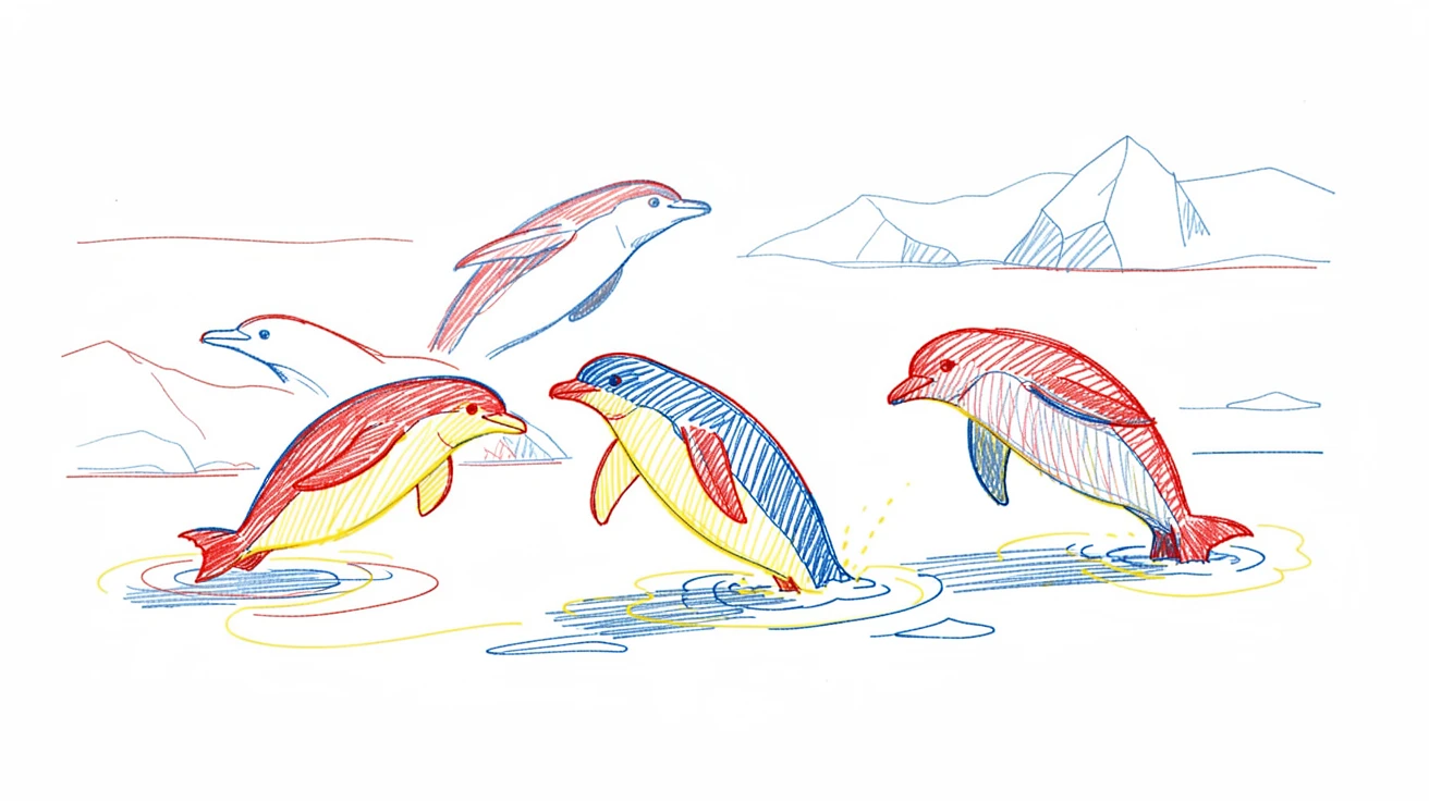A group of penguins porpoising through icy Antarctic waters