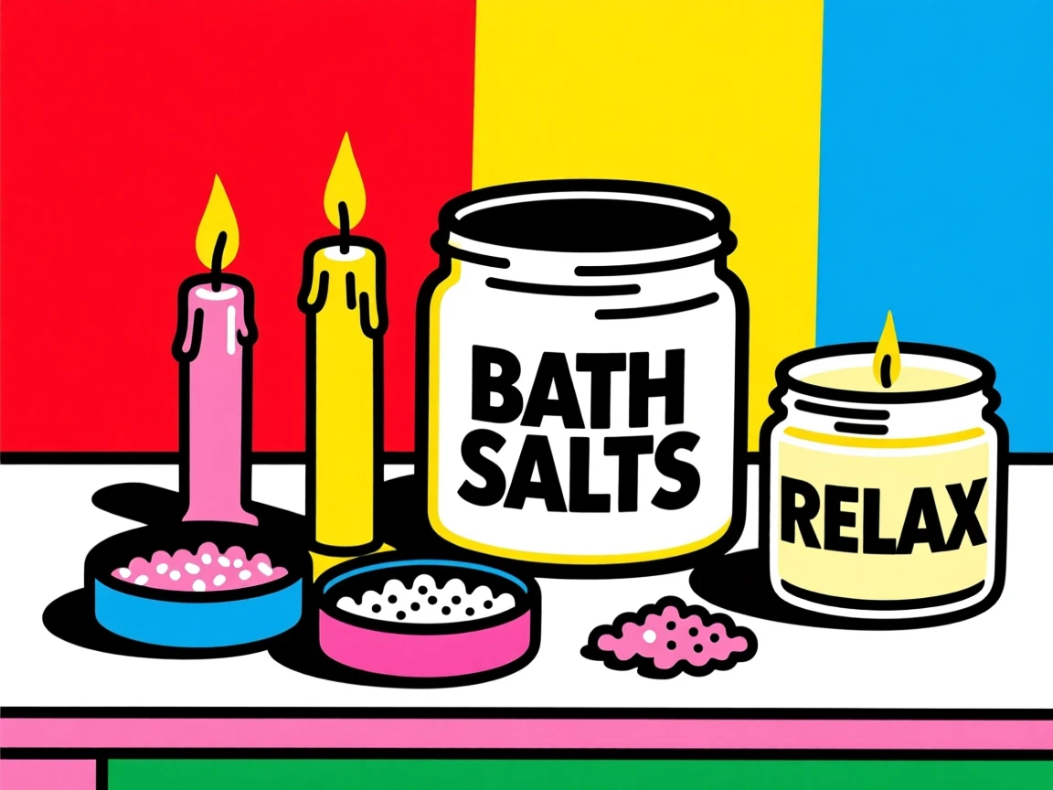 Home spa setup with candles and bath salts