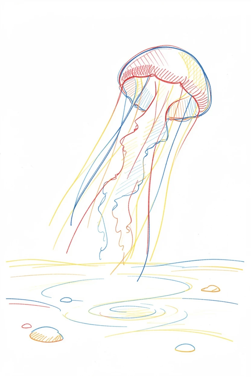A moon jellyfish drifting gracefully through a sunbeam-lit shallow bay