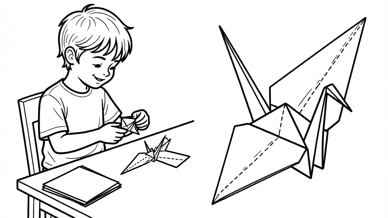 A child folding colorful paper into an origami crane