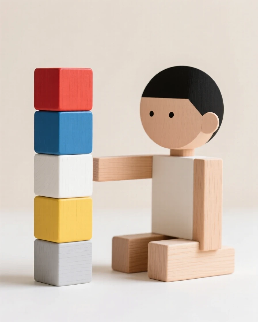 A child stacking colorful wooden blocks