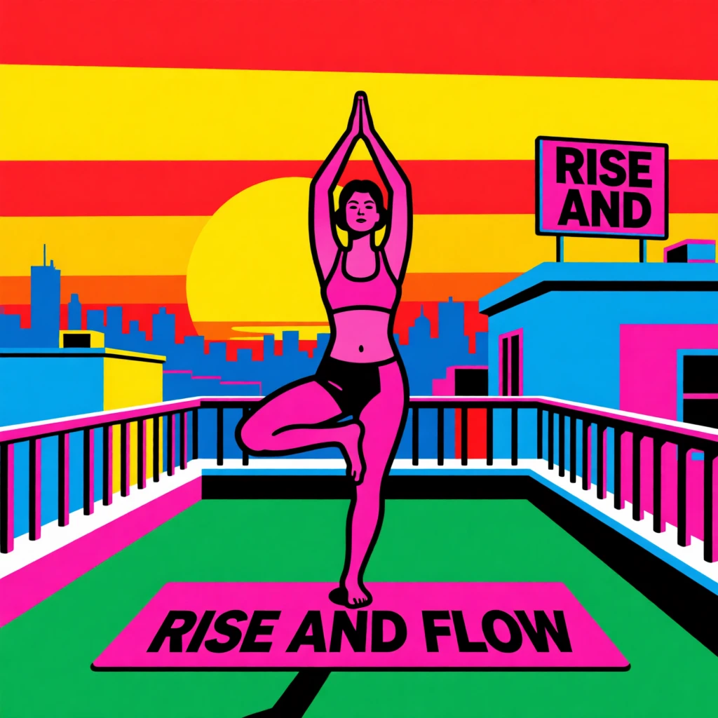 Rooftop yoga session at sunrise