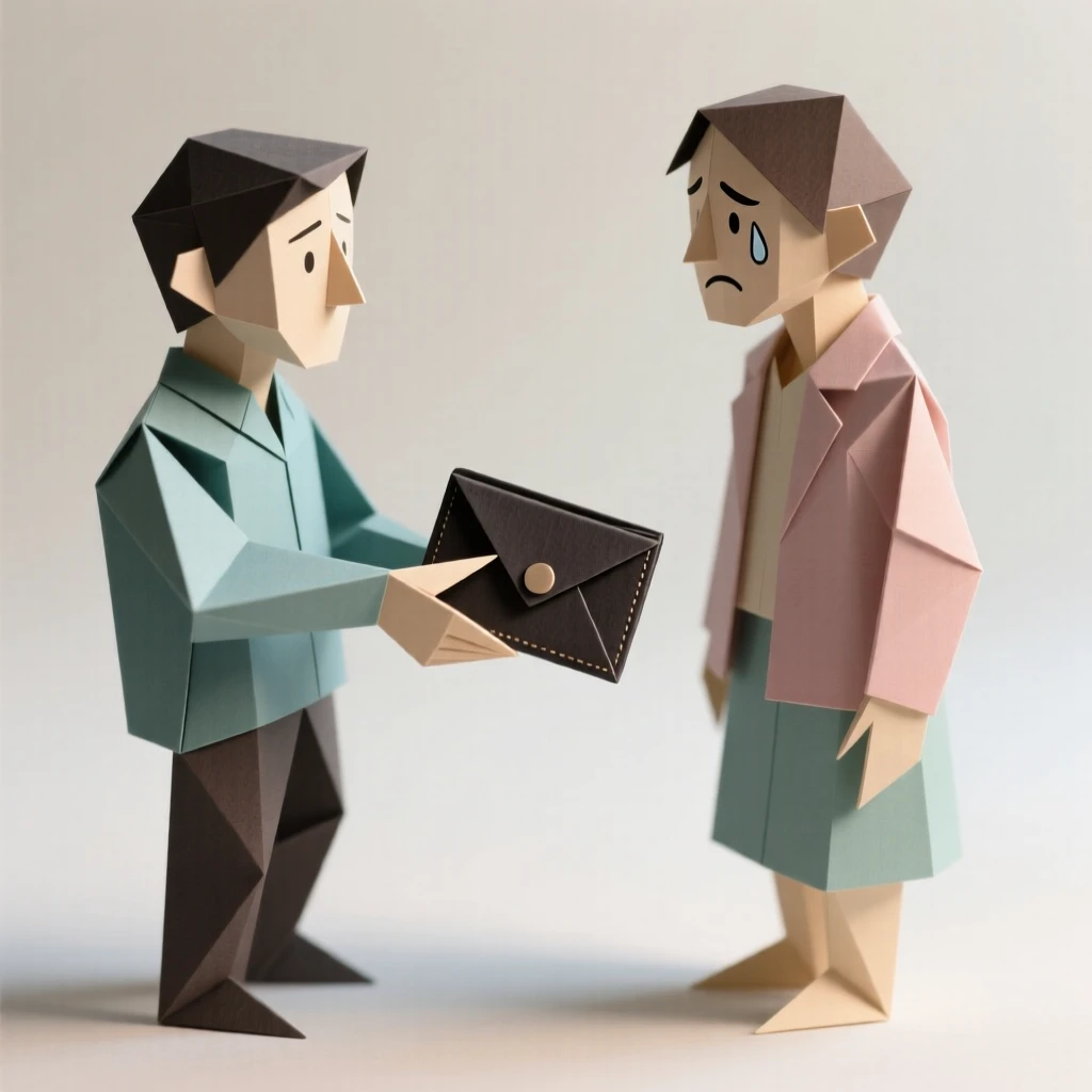 A stranger returning a lost wallet to its grateful, relieved owner.