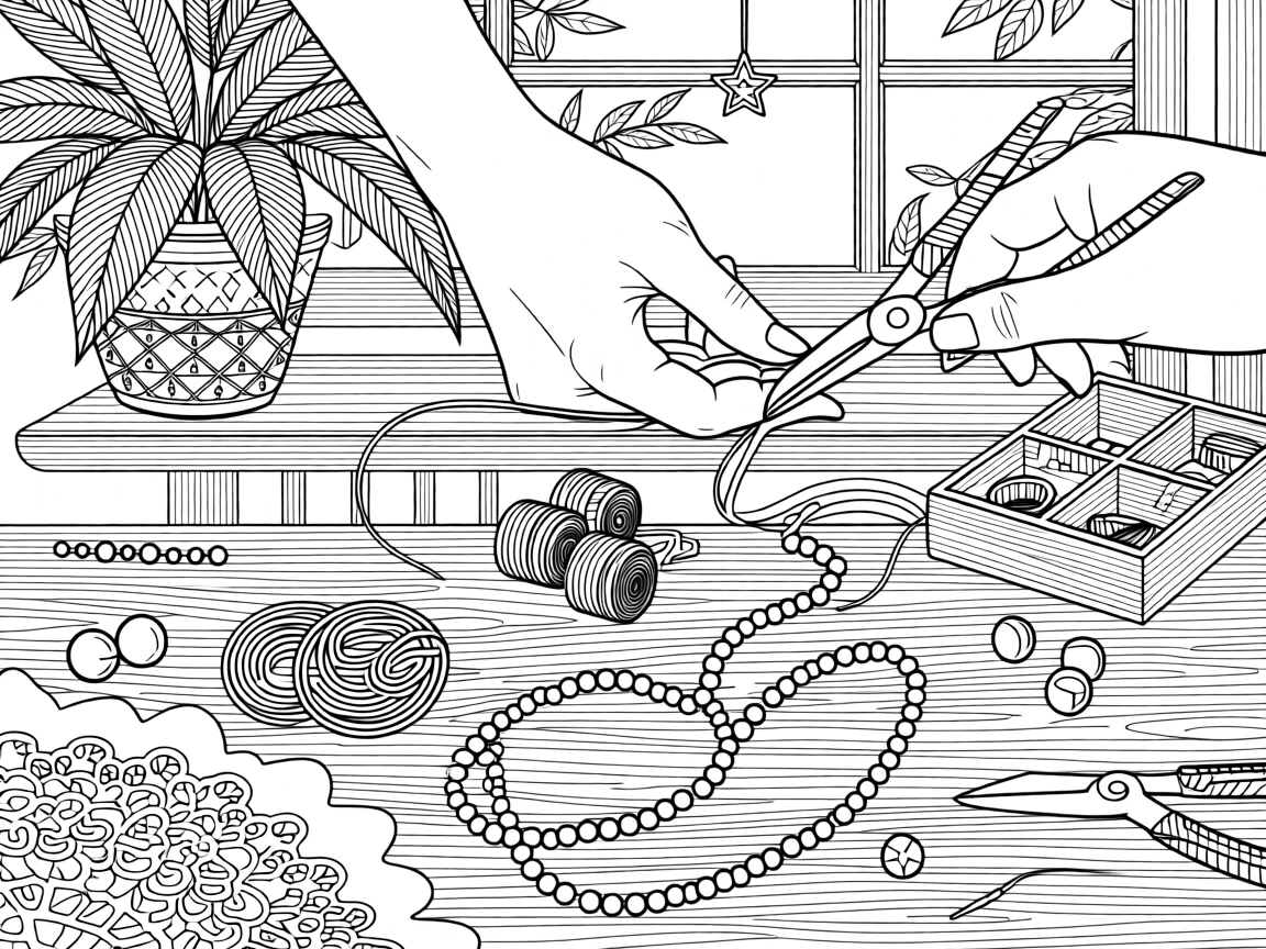 A jewelry-making scene with beads and wire.