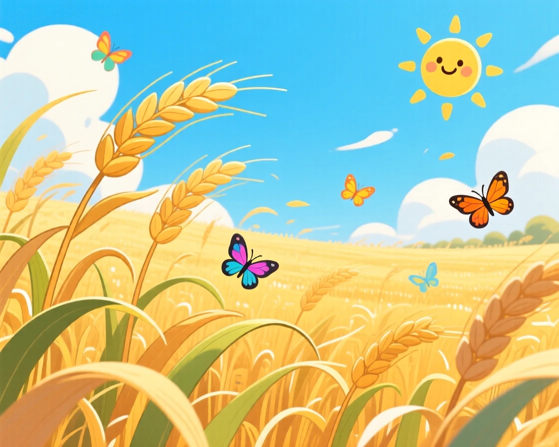A gentle breeze rustling through a field of tall wheat.