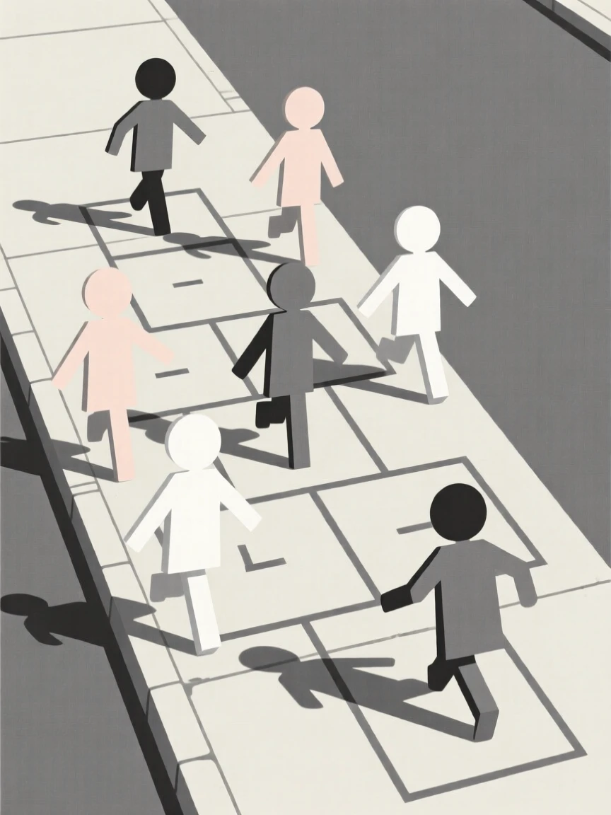A group of children playing hopscotch on a sidewalk
