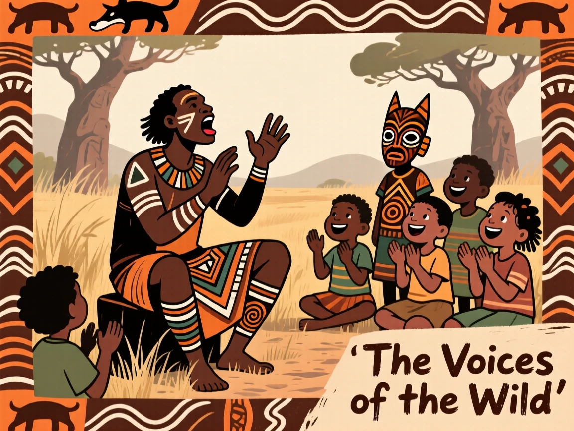 A storyteller mimicking animal sounds for delighted children.
