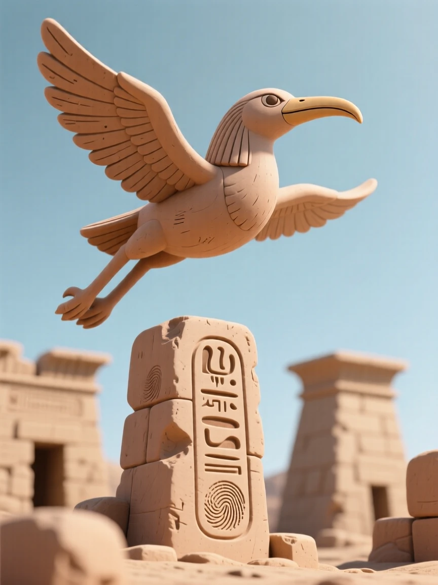 Thoth's ibis form soaring above ancient Egyptian ruins