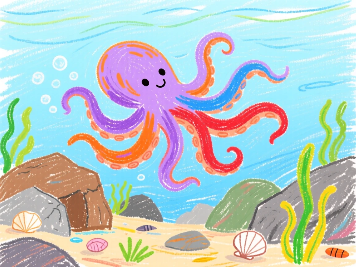 An octopus changing color as it drifts across a rocky seabed.