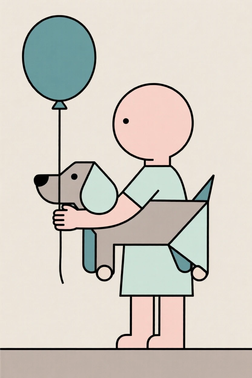 A child holding a balloon shaped like an animal