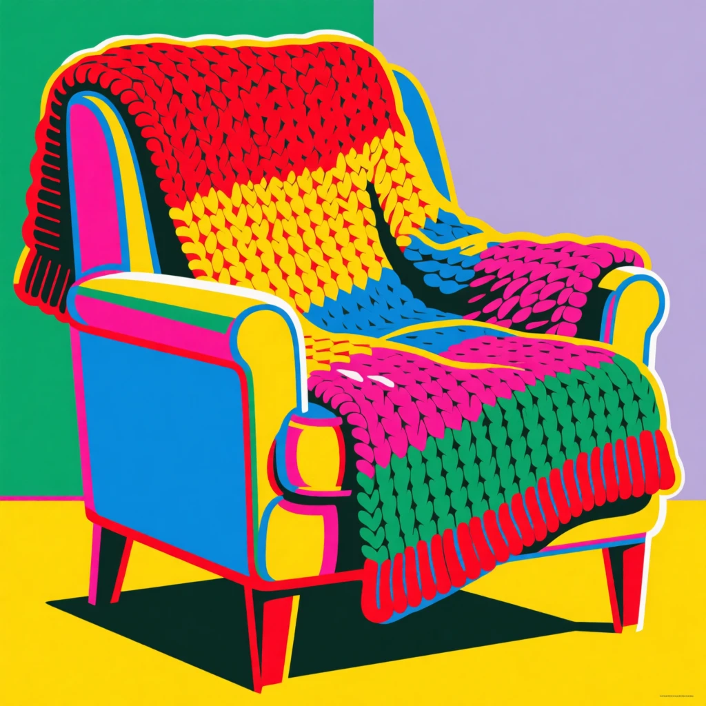 Cozy knit blanket draped over a reading chair