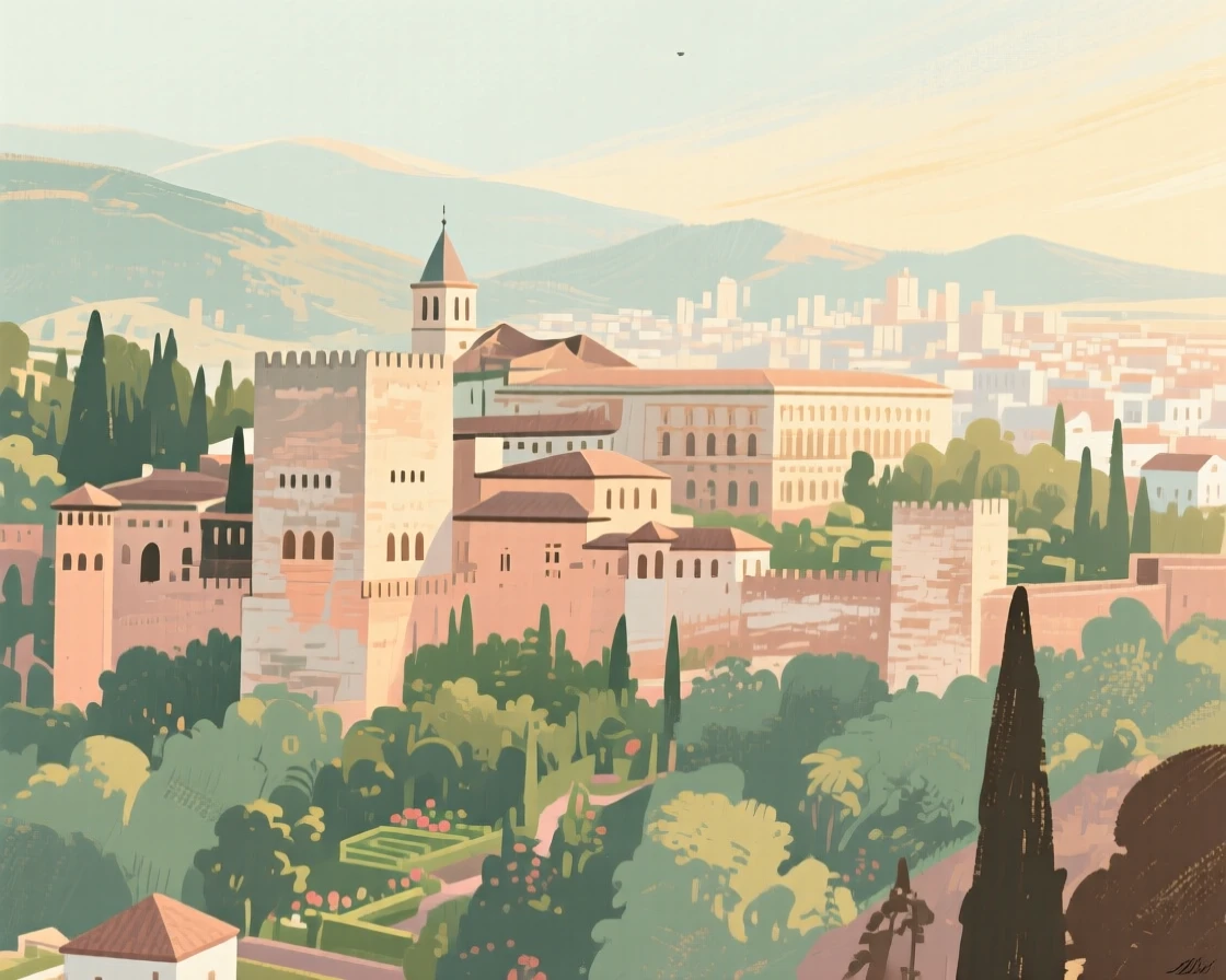 A view of the Alhambra palace overlooking Granada