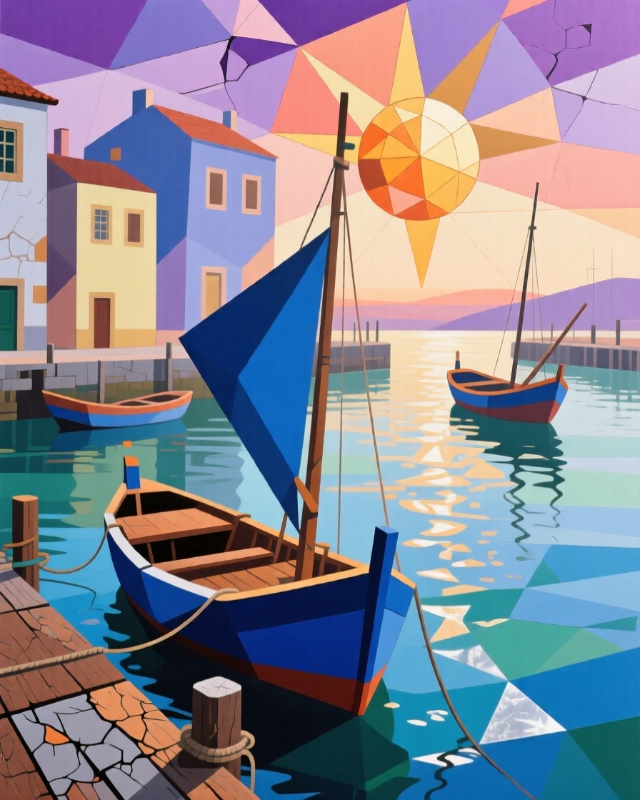 A quiet fishing harbor in Portugal with boats bobbing gently at sunrise.