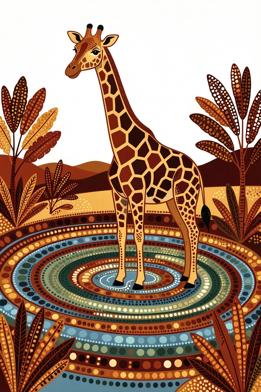 A giraffe bathing in a shallow river