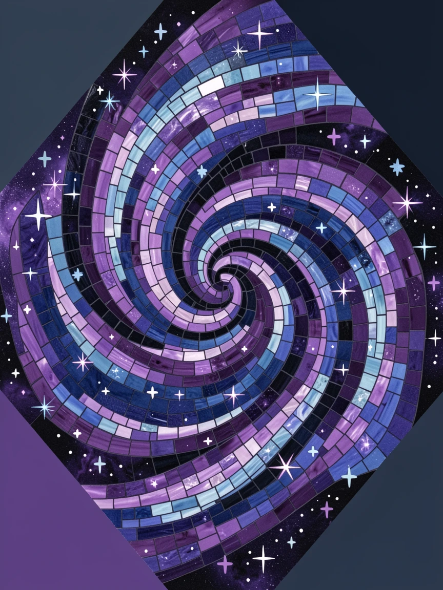 A dramatic close view of a swirling purple and blue nebula scattered with distant stars, glowing with rich cosmic color.