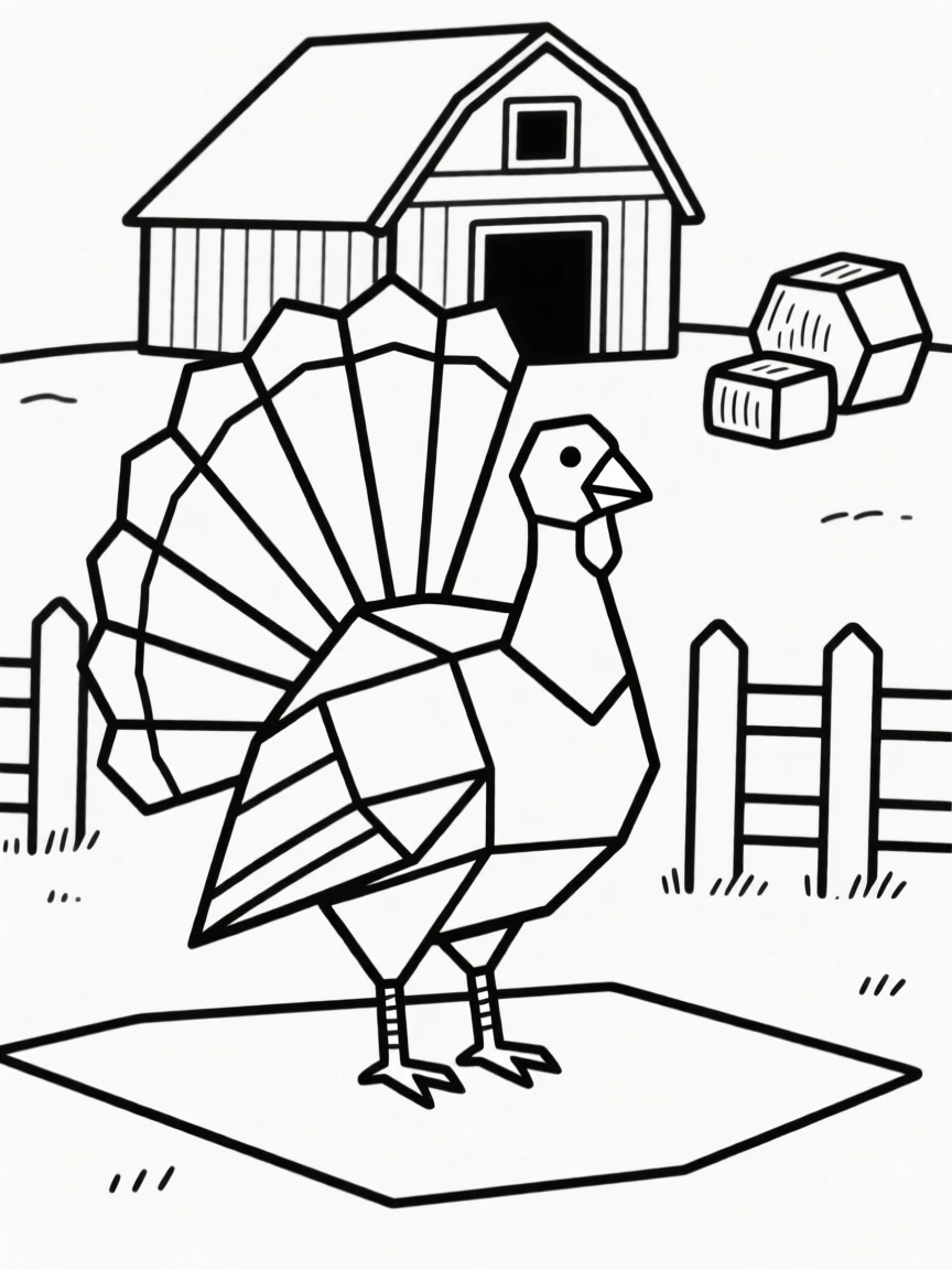 A turkey displaying its feathers in a barnyard