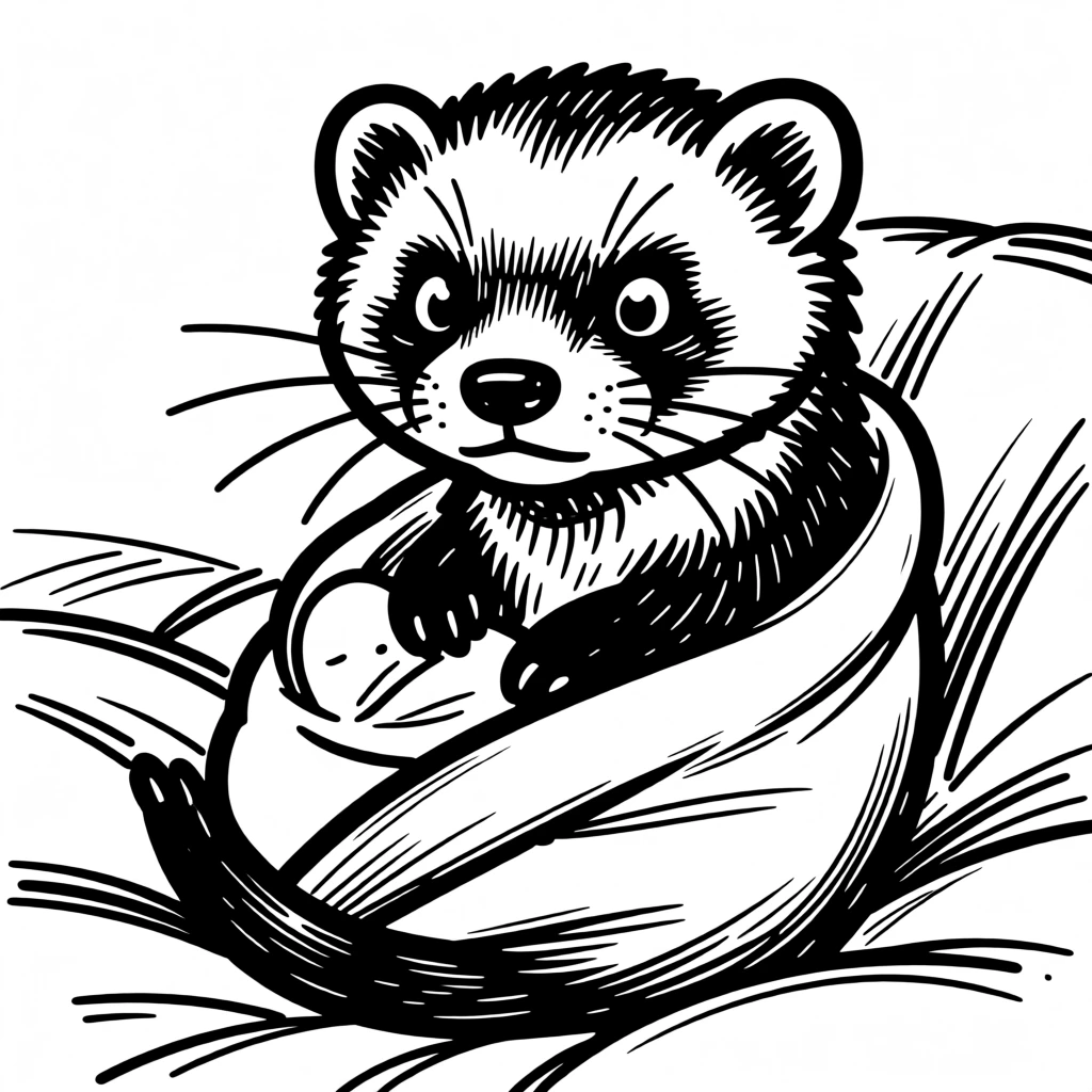 A ferret wrapped snugly in a baby blanket, being rocked gently like a newborn.