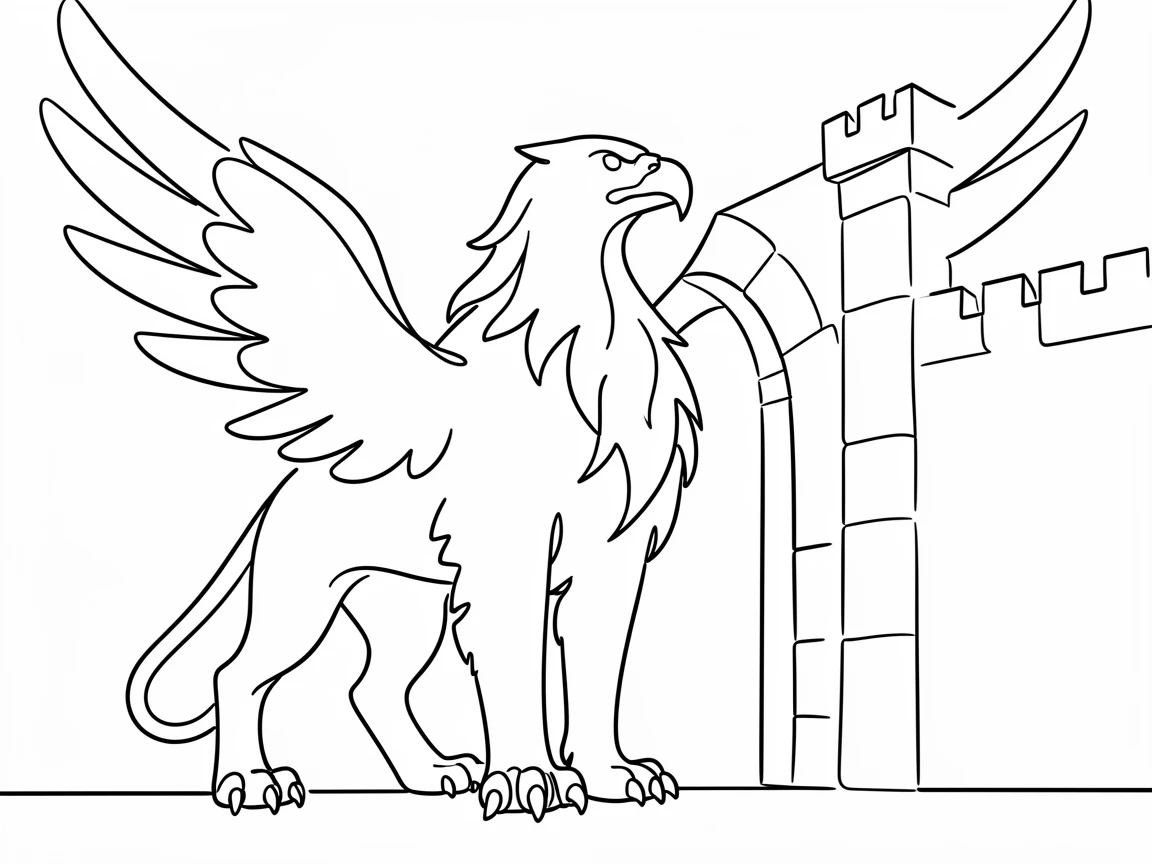 A golden griffin statue guarding the gates of an ancient citadel