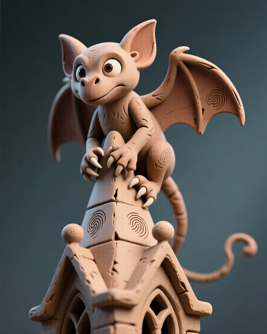 A gargoyle perched silently atop a gothic cathedral spire