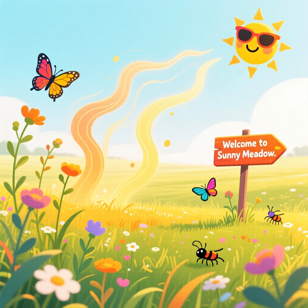 A hazy summer afternoon with heat shimmering over a meadow.